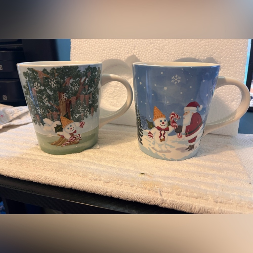 2025 Mr.Bingle Festive Snowman & Santa Holiday Ceramic Mug - Blue/Green